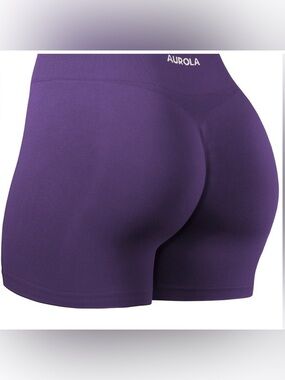AUROLA Dream Seamless Purple Workout Scrunch Shorts Gym Yoga Gentian Violet | S